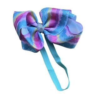 Girls Hair Bow Headband Blue Sparkle Multicolor Watercolor Tie Dye One Size